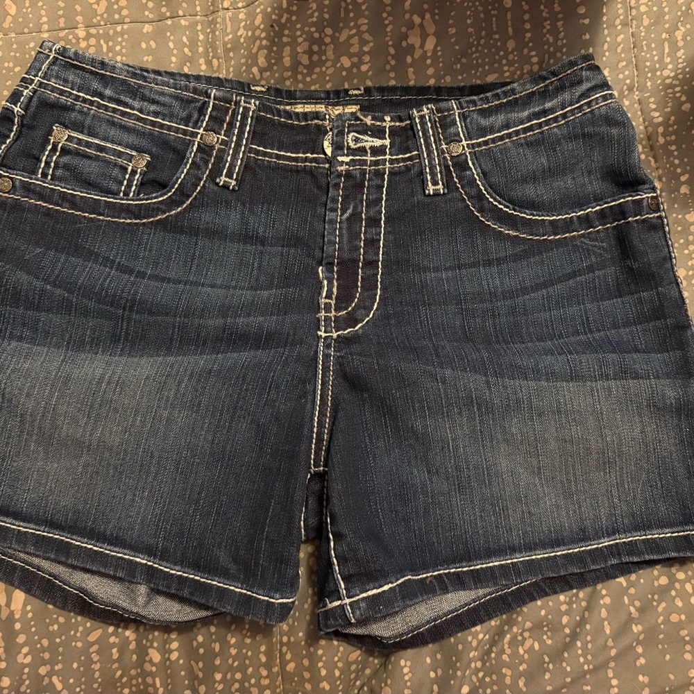 Buckle Dark Blue Jean Shorts